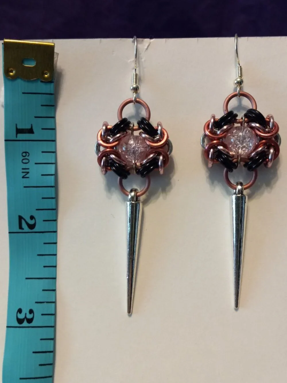 Pink Romanov Byzantine spiked Chain Mail Earrings